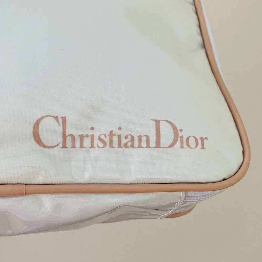 Christian Dior White Vinyl PVC Makeup Pouch Cosmetic Organizing Bag